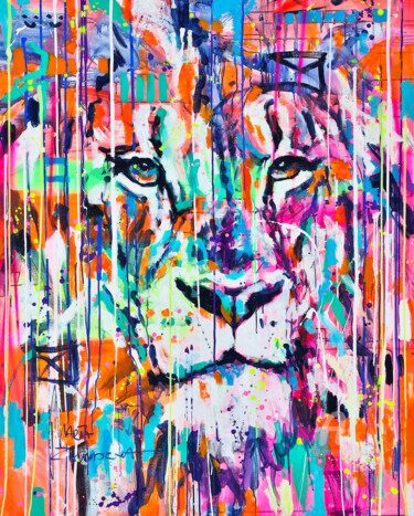 Obrazy i ryciny zatytułowany „Amber lion” autorstwa Marta Zawadzka, Oryginalna praca, Cyfrowy wydruk