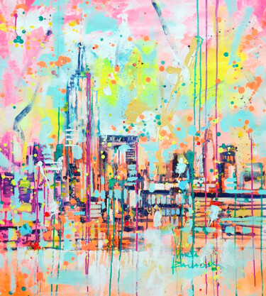 Painting titled "NYC" by Marta Zawadzka, Original Artwork, Acrylic Mounted on Wood Stretcher frame