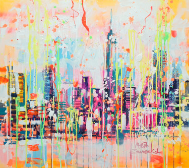 Painting titled "Spring in NYC" by Marta Zawadzka, Original Artwork, Acrylic Mounted on Wood Stretcher frame