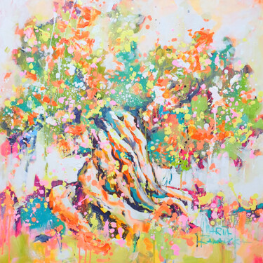 Painting titled "The old olive tree" by Marta Zawadzka, Original Artwork, Acrylic Mounted on Wood Stretcher frame
