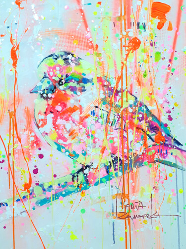 Painting titled "Summer Bird" by Marta Zawadzka, Original Artwork, Acrylic Mounted on Wood Stretcher frame
