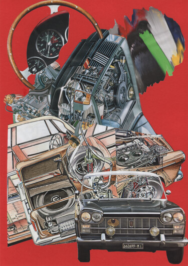 Collages titled "n° 11 - Motori" by Martelli, Original Artwork, Collages