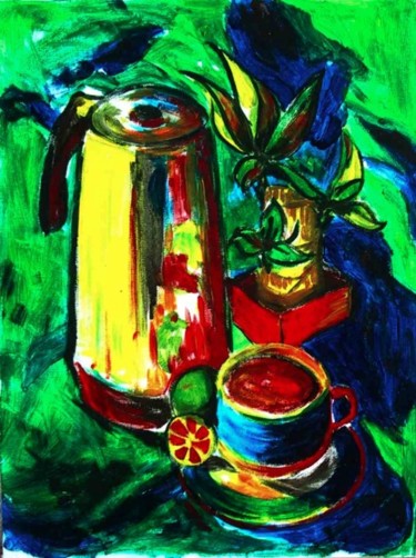 Painting titled "Cafetera (Coffee Po…" by Martemaniac, Original Artwork, Oil
