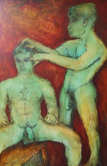 Painting titled "Hair cut" by Martemaniac, Original Artwork, Oil