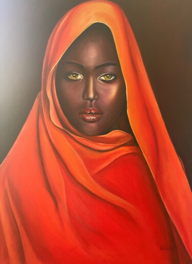 Pittura intitolato "mujer con manto rojo" da Martha Ariza, Opera d'arte originale, Olio