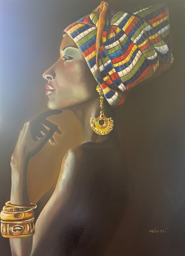 Schilderij getiteld "mujer con turbante" door Martha Ariza, Origineel Kunstwerk, Olie