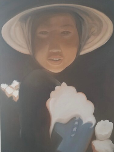 Pintura intitulada "niña con farolito" por Martha Ariza, Obras de arte originais, Óleo