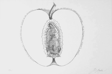 Druckgrafik mit dem Titel "Holy apple" von Martha Chapa, Original-Kunstwerk, Siebdruck
