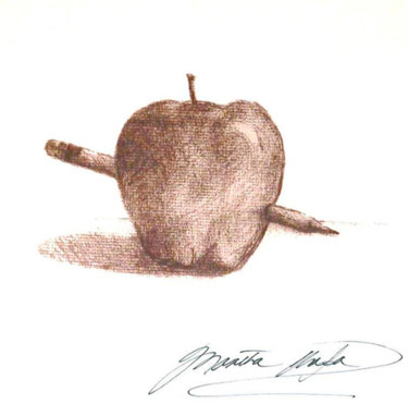 Druckgrafik mit dem Titel "written apple" von Martha Chapa, Original-Kunstwerk, Siebdruck