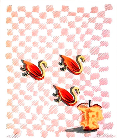 Druckgrafik mit dem Titel "Swans" von Martha Chapa, Original-Kunstwerk, Siebdruck