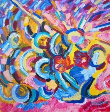Painting titled "Deux fleurs au sole…" by Martha Melikian, Original Artwork