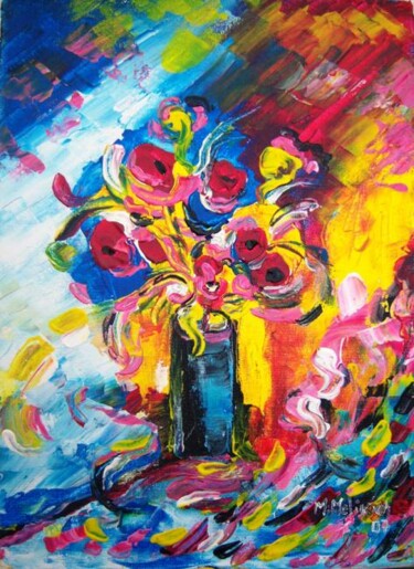 Pittura intitolato "Bouquet rouge" da Martha Melikian, Opera d'arte originale