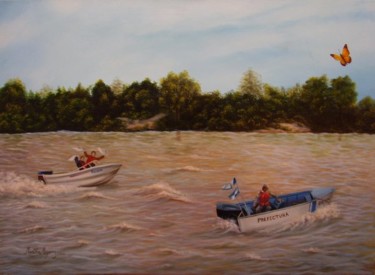 Painting titled ""Navegando tu Río"" by Martha Miguez, Original Artwork