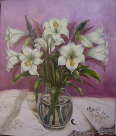 Painting titled "Azucenas embrujadas" by Martha Miguez, Original Artwork