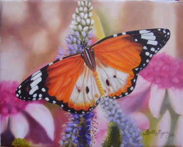 Painting titled "Mi Mariposa Naranja…" by Martha Miguez, Original Artwork, Oil