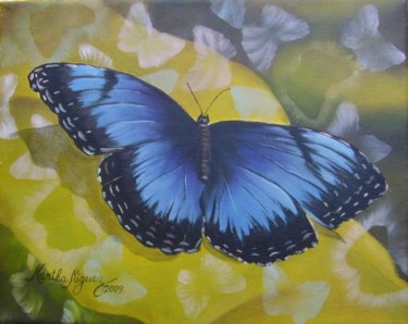 Painting titled ""Alitas Azules....."" by Martha Miguez, Original Artwork, Oil