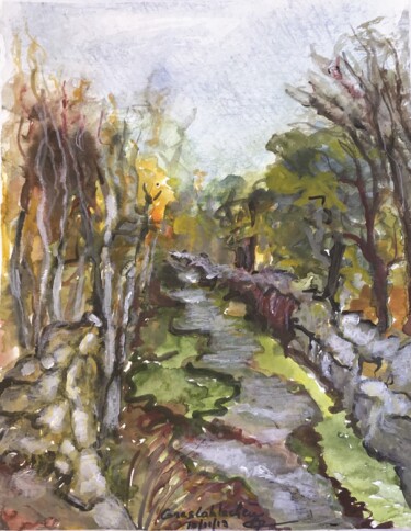 Painting titled "chemin creux sur le…" by Marthe Cornu, Original Artwork, Watercolor