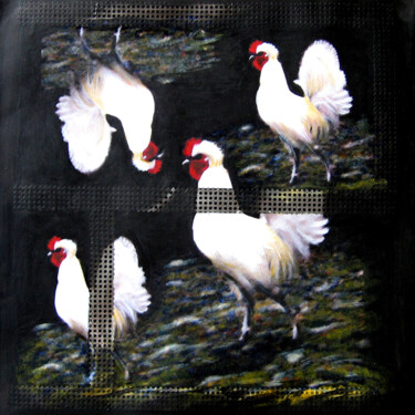 Peinture intitulée "Coq blanc" par Marthe Kalifa, Œuvre d'art originale, Acrylique