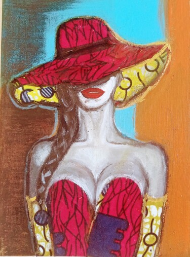Malarstwo zatytułowany „Lady in Red” autorstwa Marthe Ngandu, Oryginalna praca, Akryl
