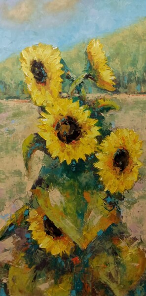 Painting titled "Sunflowers in the f…" by Marinko Šarić, Original Artwork, Oil