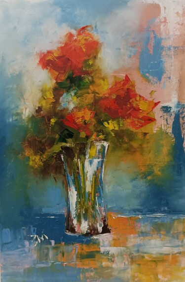 Painting titled "Flowers in vase. Ab…" by Marinko Šarić, Original Artwork, Oil