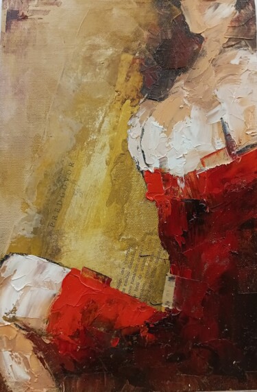 Painting titled "Woman in a red dres…" by Marinko Šarić, Original Artwork, Oil