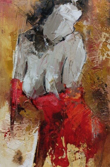 Pintura intitulada "Woman in a red dres…" por Marinko Šarić, Obras de arte originais, Óleo