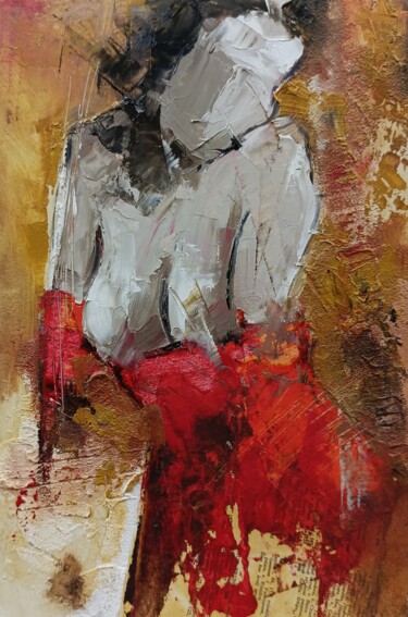 Painting titled "Woman in a red dres…" by Marinko Šarić, Original Artwork, Oil