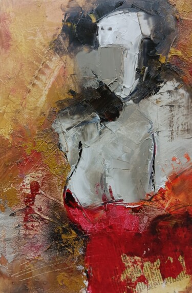 Painting titled "Woman in a red dres…" by Marinko Šarić, Original Artwork, Oil