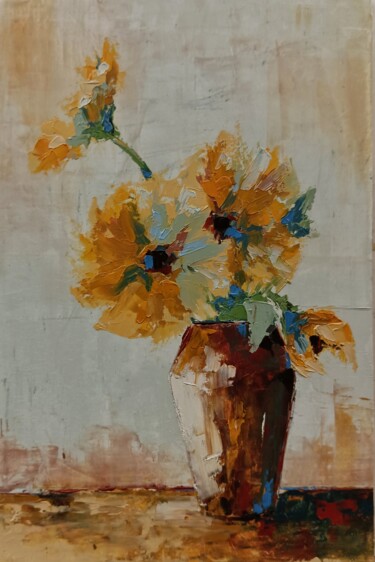 Pintura intitulada "Sunflowers in vase.…" por Marinko Šarić, Obras de arte originais, Óleo