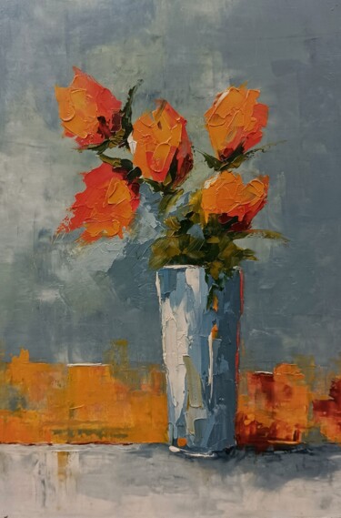 Schilderij getiteld "Abstract flowers in…" door Marinko Šarić, Origineel Kunstwerk, Olie