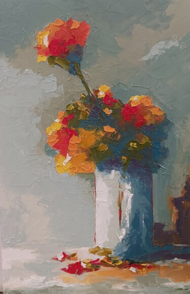 Картина под названием "Abstract flowers" - Marinko Šarić, Подлинное произведение искусства, Масло