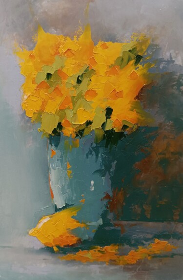 Malerei mit dem Titel "Abstract yellow flo…" von Marinko Šarić, Original-Kunstwerk, Öl