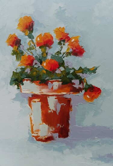 Painting titled "Flowers in vase. Mo…" by Marinko Šarić, Original Artwork, Oil