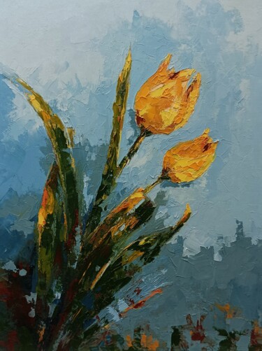 Painting titled "Yellow tulips in th…" by Marinko Šarić, Original Artwork, Oil