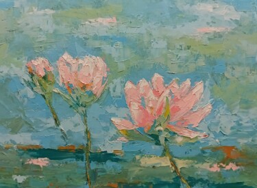 Painting titled "Water lily flowers 1" by Marinko Šarić, Original Artwork, Oil