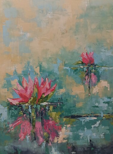 Painting titled "Water lily flowers 2" by Marinko Šarić, Original Artwork, Oil
