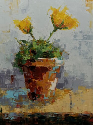 Картина под названием "Yellow flowers in v…" - Marinko Šarić, Подлинное произведение искусства, Масло