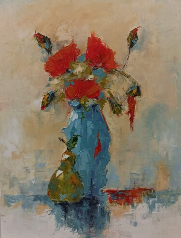 Peinture intitulée "Red poppies flowers…" par Marinko Šarić, Œuvre d'art originale, Huile