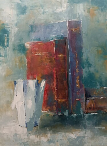 Painting titled "Books and glass" by Marinko Šarić, Original Artwork, Oil
