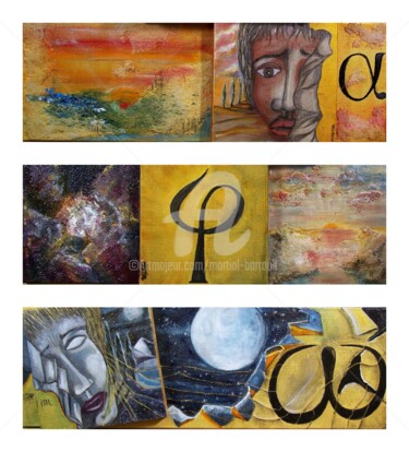 Painting titled "Triptyque D'Alpha e…" by Martial Barrault, Original Artwork, Acrylic Mounted on Wood Stretcher frame