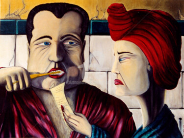 Peinture intitulée "La femme au turban…" par Martial, Œuvre d'art originale, Huile