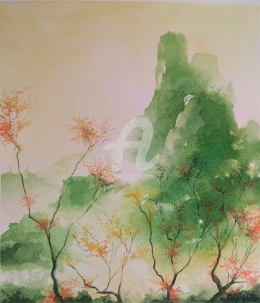 Peinture intitulée "paysage" par Martial Bidard, Œuvre d'art originale, Aquarelle
