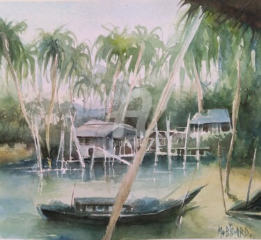 Painting titled "Asie" by Martial Bidard, Original Artwork, Watercolor
