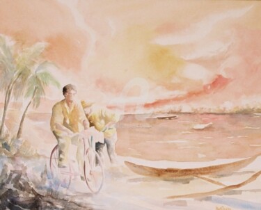 Painting titled "tropique" by Martial Bidard, Original Artwork, Watercolor