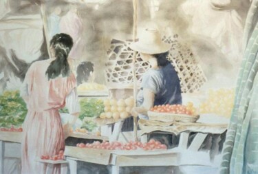 Peinture intitulée "marché de Tuléar" par Martial Bidard, Œuvre d'art originale