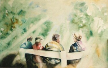 Peinture intitulée "le banc" par Martial Bidard, Œuvre d'art originale