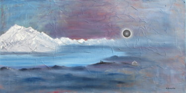 Painting titled "" Lune Noire "" by Martial Dumoulin, Original Artwork, Oil Mounted on Wood Stretcher frame