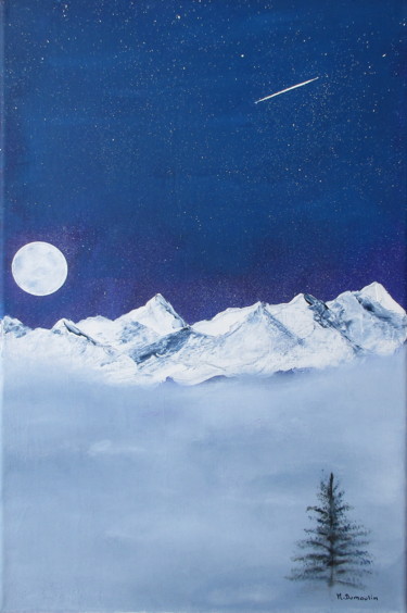 Painting titled "" Pleine-lune "" by Martial Dumoulin, Original Artwork, Acrylic Mounted on Wood Stretcher frame