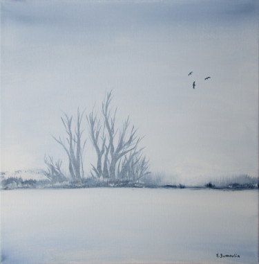 Painting titled "" Brume "" by Martial Dumoulin, Original Artwork, Acrylic Mounted on Wood Stretcher frame